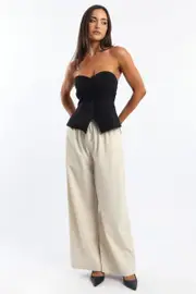 Beige Wide Leg Pants Elasticated Waist - Size 16XL, Women's Wide Leg Pants