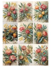 Junk Journal Ephemera Scrapbooking Card Toppers Journal Cards Wildflowers 9pc