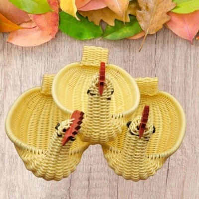Chicken Rooster Basket Hamper Ornament Weave Woven Wicker style plastic 3 pack