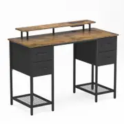 Advwin 120cm Walnut Computer Desk with LED Lights Power Outlets Gaming Desk