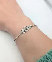 Sterling Silver Feather Torque Bangle