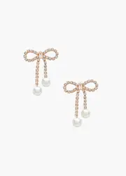 [Taking Shape] Taking Shape Bow & Pearl Earrings in Gold - Women's Accessories Gold