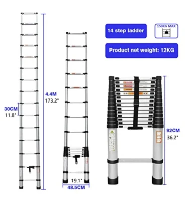 14.4FT Aluminum Telescopic Ladder Collapsible Extension Step Ladder A-Frame