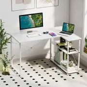 CostwayHome Office Computer Desk with Reversible Adjustable Storage Shelves-White