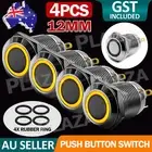 4X 12V 12mm Car Boat Push Button Metal Momentary Switch LED Lights Waterproof