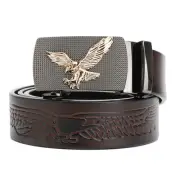 Genuine Leather Ratchet Belt with Automatic Buckle, Eagle Print Adjustable Sl...