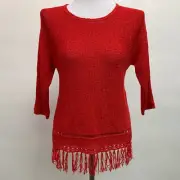 Easywear by Chico's Women's Top 0 Small 4 Red Firebelle Teena Fringe NWT