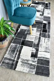 Pompon Verge Grey Black Runner Rug