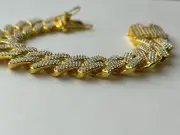 Fifth Avenue Cuban Link Chain Yellow Gold Round Cut Rhinestone Bracelet 7 Inch