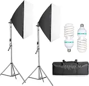 Professional Softbox Lighting Kit 2X 135W 5500K E27 Light Bulb Photography Continuous Lighting Equipment with 2m Light Stand for Filming Portrait Shooting Fashion Photography