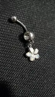 White Fire Opal Plumeria Flower Belly Ring