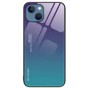 For iPhone 15 Plus Tempered Glass Back Cover PC + TPU Gradient Color Phone Case