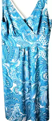 Jude Connally Dress Sz M Brooke Peacock Feathers Paisley Stretchy Beachy Coastal