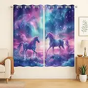 Fantasy Unicorn Blackout Curtains for Girls Boys Kids Teens Home Decor, Cute Starry Sky Stars Galaxy Grommet Thermal Insulated Drapes Darkening Window Curtain for Bedroom Living Room, 42 x 45 Inch