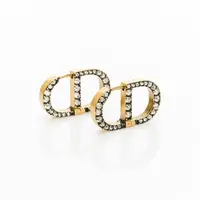 在飛比找momo購物網優惠-【Dior 迪奧】復古金排鑽CD耳環(復古金)