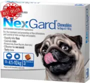Flea Tick Chewables for Dogs 4.1–10kg Blue 3 Pack Medium Breed Protection