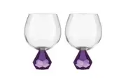 2PK Zhara Crystal 500ml Gin Glass Cup Round Cocktail Drink Glasses Set Amethyst