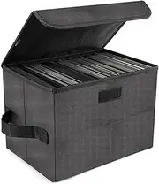 Vinyl Record Storage Box for 7"/45 RPM LPs,Holds up to 80 Albums,Collapsible Storage Crate with Lid&Handles for Valuable Album Collection (black, 7inch)