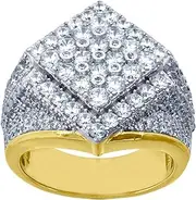 [JewelryWeb] 925 Sterling Silver Yellow tone Mens Round CZ Simulated Diamond Size 9 Cluster Band Fashion Ring Wedding-Band for Men