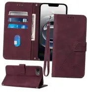 for iPhone 16e Case Wallet, Card Holder Slots, Wrist Strap, TPU Interior Red
