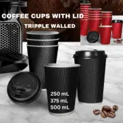 Disposable Takeaway Coffee Paper Cups Triple Wall Take Away w Lids 8OZ/12OZ/16OZ