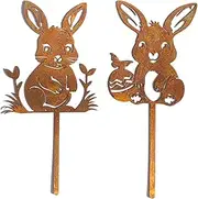 Nuytghr Bunny Garden Stakes, Metal Rabbit Yard Art, Cute Animal Lawn Decorations, Weather-Resistant, 7.87x4.72 inches 100 or 50 g, Ideal for Spring Outdoor Décor