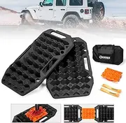 BUNKER INDUST Mini Recovery Traction Boards 2 Pieces with Jack Base Offroad Track Load Capacity 15 Tons, Cross Shaped Teeth with Carry Bag for ATV UTV 4WD in Sand Snow Mud (Black)