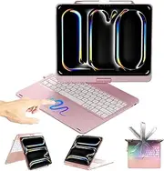 [Arzoe] 360° Rotatable iPad Pro 13 inch M4 Keyboard Case 2024 with Trackpad for iPad Air 13 inch iPad 12.9 inch 6th/5th /4th/3rd Gen 7-Color Backlit with Pencil Holder (Rose Gold)