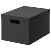 TJENA storage box with lid, black, 25x35x20 cm
