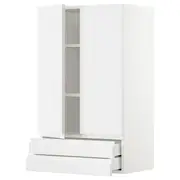 METOD / MAXIMERA wall cabinet w 2 doors/2 drawers, white/Voxtorp high-gloss/white, 60x37x100 cm