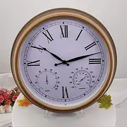 Impermeable Outdoor Outdoor Garden Clock, 15 Vintage inches Roman Numerals Outdoor Clocks Hygrometer Silent Quartz Clock for Mounted Garden Wall.