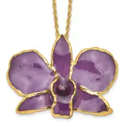 Fashion 24K Gold-Trim Lacquer Dipped Purple Real Dendrobium Orchid 20 Inch Gold-Tone Necklace