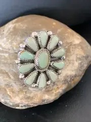 Womens Green Turquoise Navajo Sterling Silver Cluster Ring Size 7.5 12190