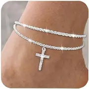 [SKNGMO] Sterling Silver Ankle Bracelets for Women,Gold Dainty Layered Waterproof Anklet for Women Adjustable, Womens Anklet Set Stackable Link Anklets Beach Jewelry for Women