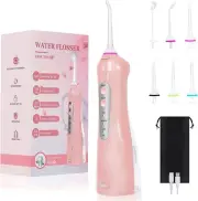 Water Flosser for Teeth, 200ML Cordless Water Flosser 360°Rotable Nozzle (Pink)