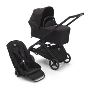 Bugaboo Dragonfly bassinet and seat pram Midnight black sun canopy, midnight black fabrics, black chassis