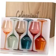 Colored Wine Glasses Set 6-16oz Multicolor Wine Glasses with Stem【HandBlown】