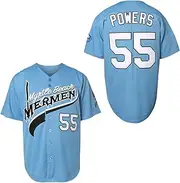 [MESOSPERO] 55 Kenny Powers Charros Eastbound and Down Myrtle Beach Mermen Movie Baseball Jersey for Men S-XXXL Light Blue Green