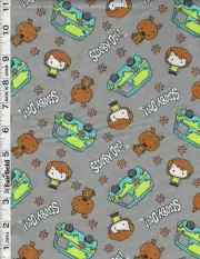 Grey Chibi Scooby Doo Floral Toss by Camelot Fabrics bty