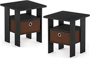[Furinno] Andrey End Table/Side Table/Night Stand/Bedside Table with Bin Drawer, Americano/Medium Brown (Pack of 2)