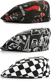 [123Arts] 3pcs Chef Work Unisex Adult Printing Chef Hat Beret Party Accessory