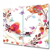 Tempered Glass Chopping Cutting Board Worktop Saver Birds on branch red 2x30x52