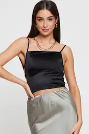 Black Lace Up Top Cami - Size S, Women's Cami
