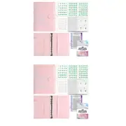 2pcs 100 Envelope Budget Planner Savings Book Challenge Binder with 200 Card Slots-Pink