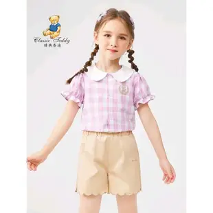 精典泰迪女童襯衫兒童襯衣中小童裝夏季薄款半袖上衣夏裝新款衣服