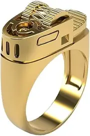 [SUKKCCNO] Vintage 14k Gold Plate Lighter Ring 925 Sterling Silver Unique Design Mechanical Gear Finger Ring Punk Retro Unique Cool Men Women Dad Mom Jewelry