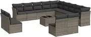 vidaxl Garden Sofa Set - 14 Piece Grey Modular Rattan Patio Furniture with Cushions and Storage
