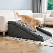 Orthopedic Dog Ramp for Senior Pets, 90lb Max Weight w/Non-Slip Surface & Washable Cover, Low Angle Design for Sofa/Bed/Couch (Gray)