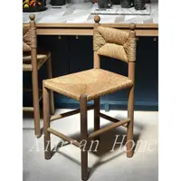 在飛比找ETMall東森購物網優惠-北歐中古設計實木吧臺椅繩編書桌椅簡約侘寂風藤椅民宿咖啡廳椅子