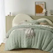 Vintage Design Homewares 3 Piece Hugo Cotton Gauze Quilted Comforter Set Sage